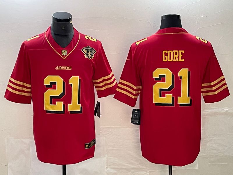 Men San Francisco 49ers 21 Gore Red Gold 75th 2023 Nike Vapor Limited NFL Jersey